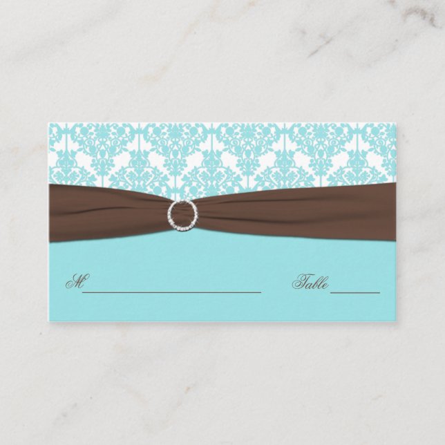 Tarjeta Aqua Blue, Brown, White Damask Place (Anverso)