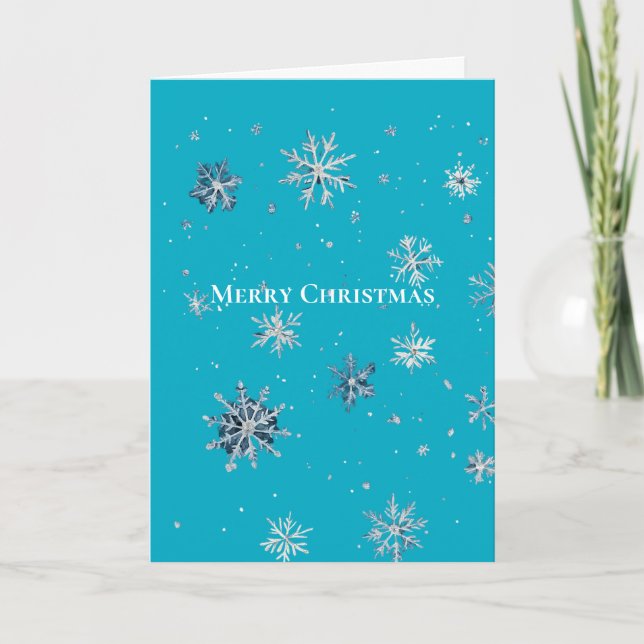 Tarjeta Aqua Blue Silver White Christmas Snowflakes (Anverso)
