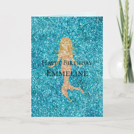 Tarjeta Aqua Glitz Purpurina Sparkle Mermaid Nombre