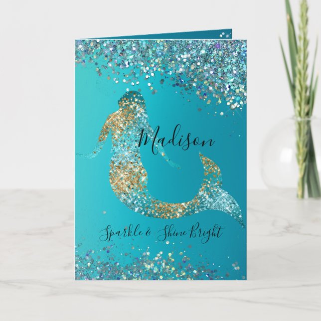 Tarjeta Aqua Gold Purpurina Sparkle Mermaid (Anverso)