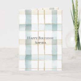 Tarjeta Aqua Mint Cream White Plaid Cumpleaños