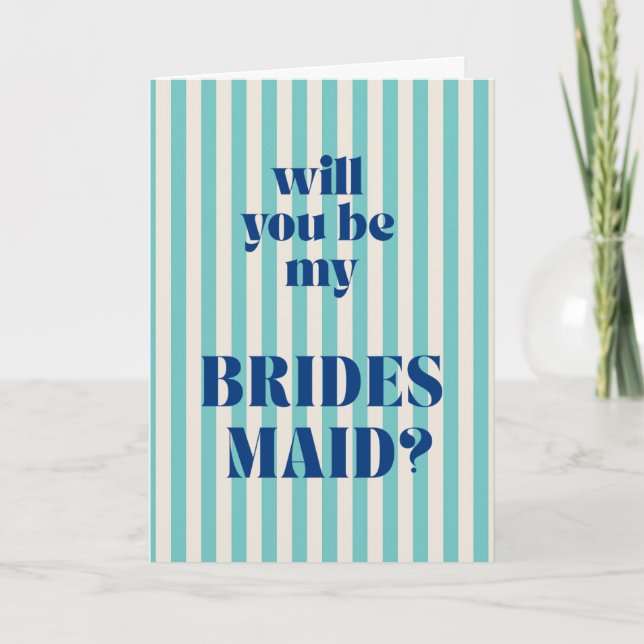 Tarjeta Aqua Modern Stripe Bridesmaid Proposal (Anverso)