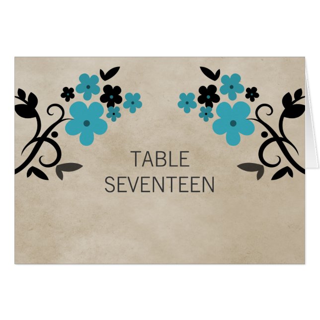 Tarjeta Aqua Sweet Vintage Floral Table Number (Anverso (Horizontal))