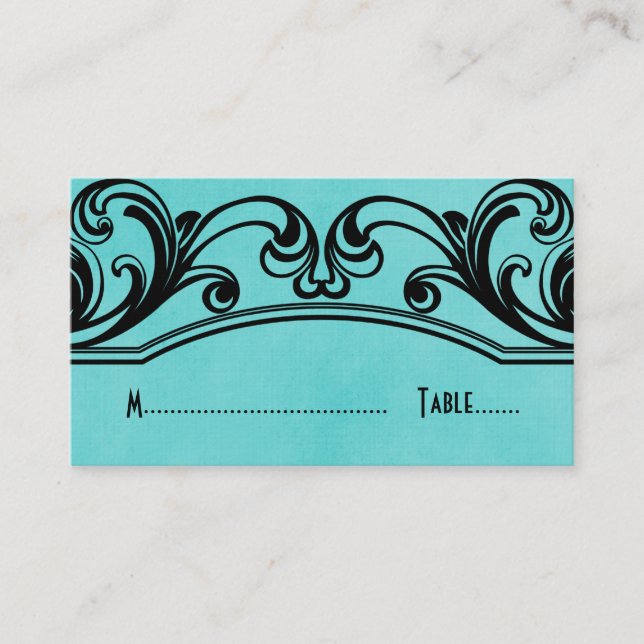 Tarjeta Aqua Vintage Swirls Place (Anverso)
