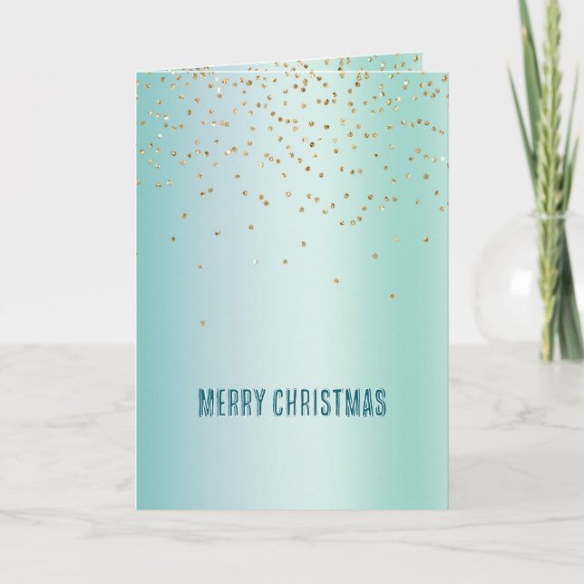 Tarjeta Aqua White Mint Gold Confetti Christmas (Anverso)
