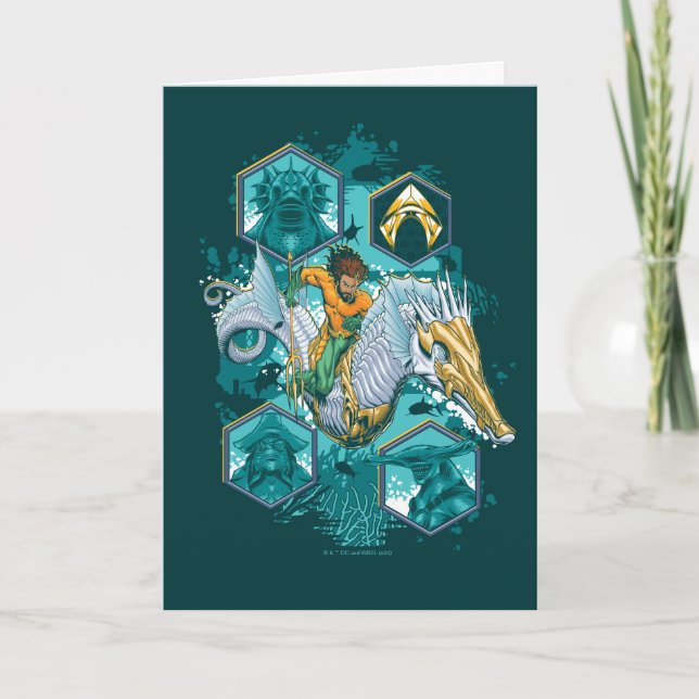 Tarjeta Aquaman montando caballito de mar a través de los  (Anverso)