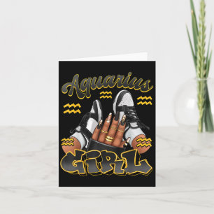 Tarjeta Aquarius Chica Birthday Afro Queen Sneakers Zodiac