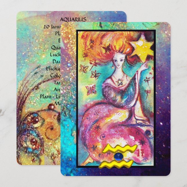 TARJETA AQUARIUS, STAR TAROT ASTROLOGY ZODIAC CUMPLEAÑOS (Anverso / Reverso)