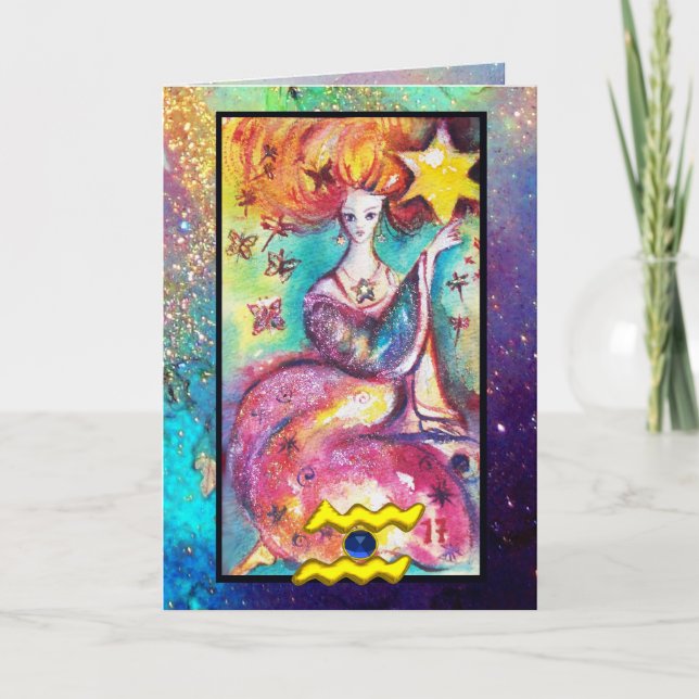 TARJETA AQUARIUS, STAR TAROT ASTROLOGY ZODIAC CUMPLEAÑOS (Anverso)