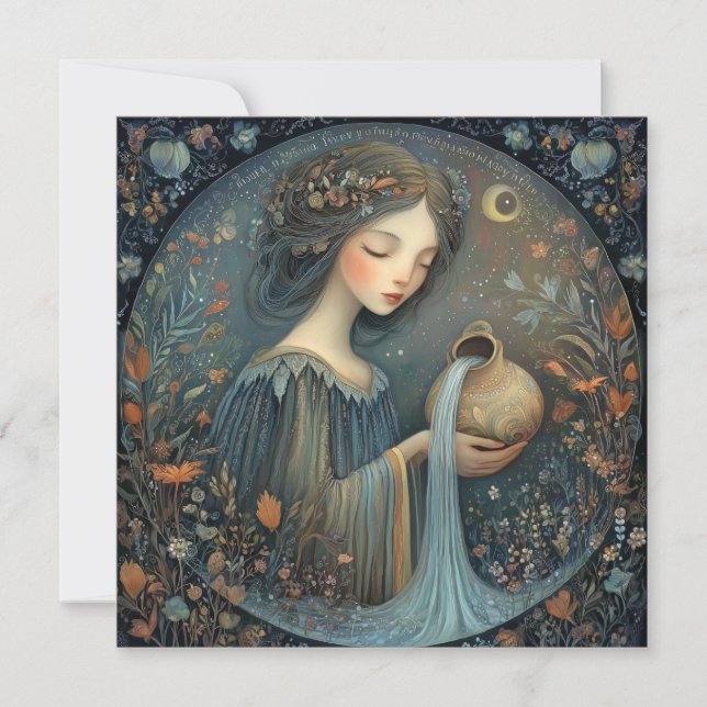 Tarjeta Aquarius Water Bearer Zodiac Celestial Birthday (Anverso)