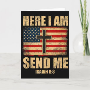 Tarjeta Aquí estoy envíame Isaías 6_8 Bandera Americana Cr