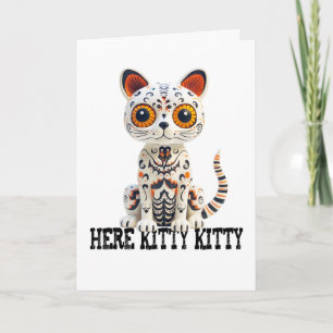 Tarjeta Aquí gatito mamá papá gatito Halloween DOTD