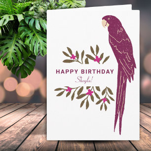 Tarjeta Ara Parrot Las hojas tropicales dibujando Cumpleañ