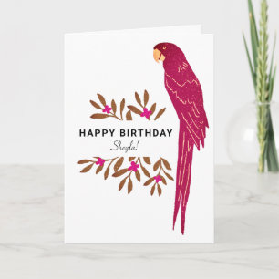 Tarjeta Ara Parrot Tropical Leaves Drawing Birthday