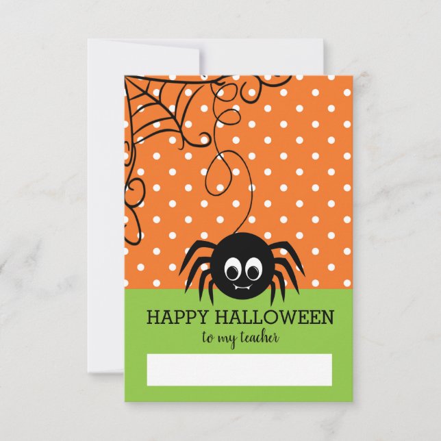 Tarjeta Araña Cuta Feliz Profesor de Halloween (Anverso)