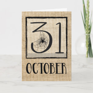 Tarjeta Araña de Halloween del 31 de octubre en Burlap Loo