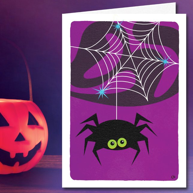 Tarjeta Araña de Halloween fina morada en blanco (Subido por el creador)