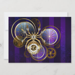 Tarjeta Araña Steampunk sobre fondo púrpura