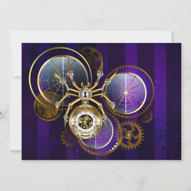 Tarjeta Araña Steampunk sobre fondo púrpura (Anverso)