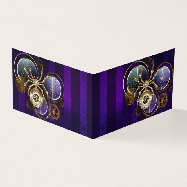 Tarjeta Araña Steampunk sobre fondo púrpura (Exterior)