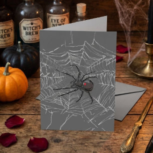 Tarjeta Araña Viuda Negra y Arte de Dibujo de Telaraña