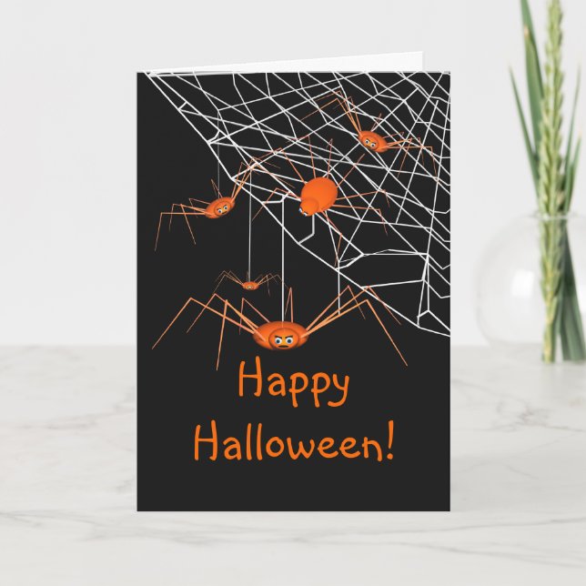 Tarjeta Arañas anaranjadas de Halloween de los niños (Anverso)