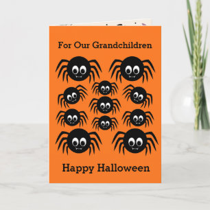 Tarjeta Arañas Naranjas Feliz Halloween Nietos