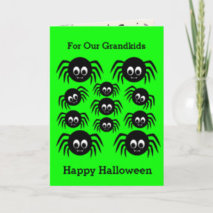 Tarjeta Arañas Verdes Feliz Halloween Nietos