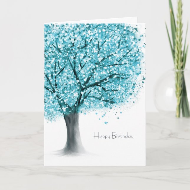 Tarjeta Árbol azul teal abstracto cumpleaños (Anverso)