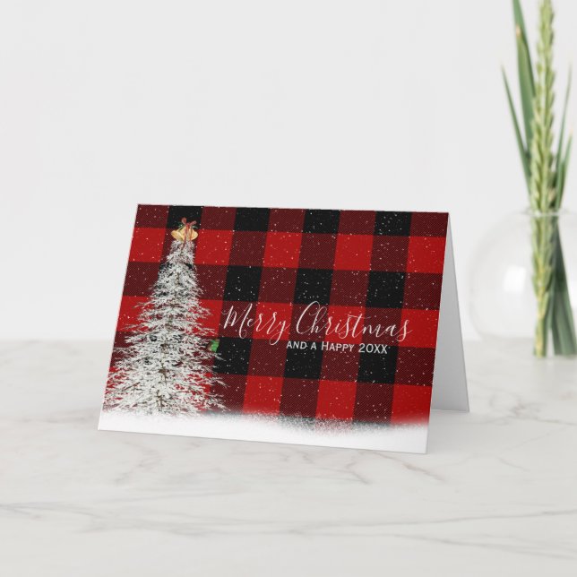 Tarjeta Árbol blanco de Navidad en juego de búfalo (Anverso)