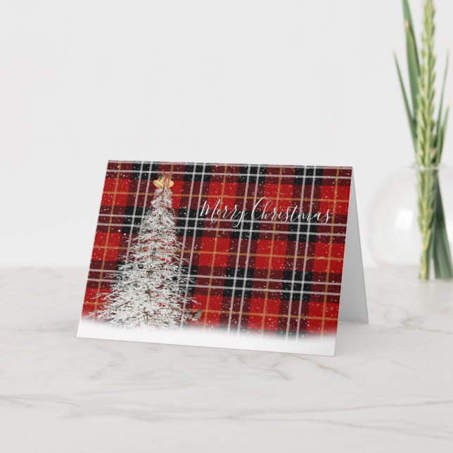 Tarjeta Árbol blanco de Navidad y ciervo en plantaciones d (Anverso)