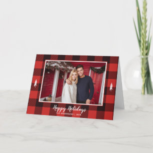Tarjeta Árbol Blanco Moderno Foto de Navidad Rojo y Negro