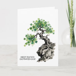 Tarjeta Árbol Bonsái de Trébol de Cuatro Hojas Inspirador 