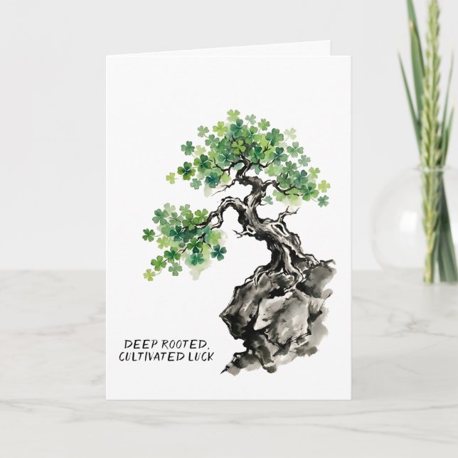 Tarjeta Árbol Bonsái Inspirador Trébol Día de San Patricio (Anverso)