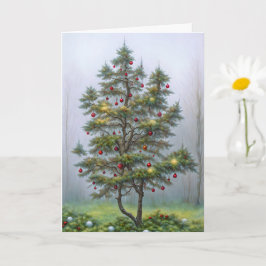 Tarjeta Árbol caprichoso en decoraciones navideñas foresta