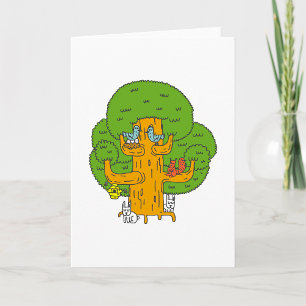 Tarjeta Árbol con animales forestales adornan la naturalez