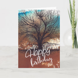Tarjeta Árbol con tinta de color de agua arte Feliz cumple