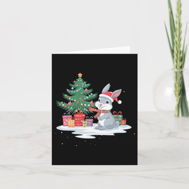 Tarjeta Árbol de alumbrado de Navidad Santa Hat Conejo Bun (Anverso)