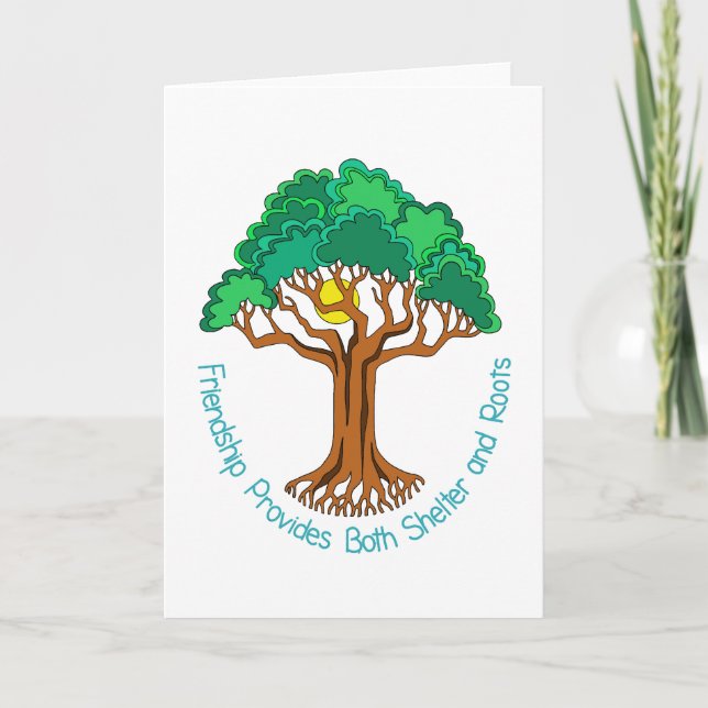Tarjeta Árbol de amistad brinda refugio y raíces (Anverso)