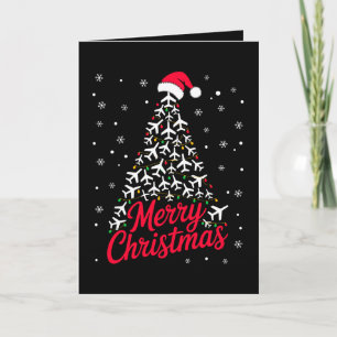 Tarjeta Árbol de Avión de Feliz Navidad Sombrero de Santa