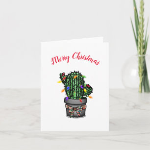 Tarjeta Árbol de Cactus navideños con luces