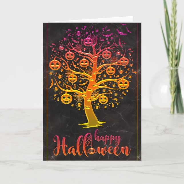 Tarjeta Árbol de calabazas de Halloween (Anverso)
