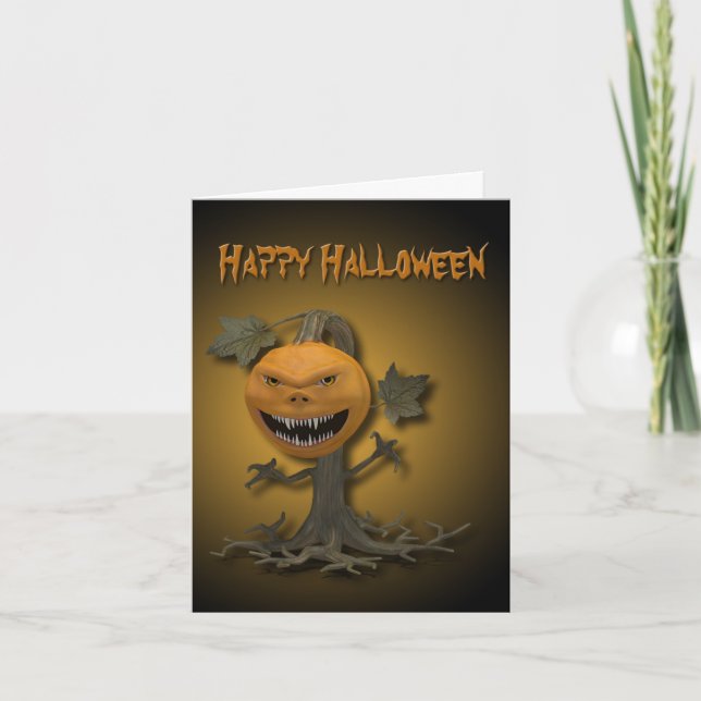 Tarjeta Árbol de calabazas de Halloween (Anverso)