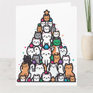 Tarjeta Árbol de Catmas Feliz Navidad Santa Gatas Gato