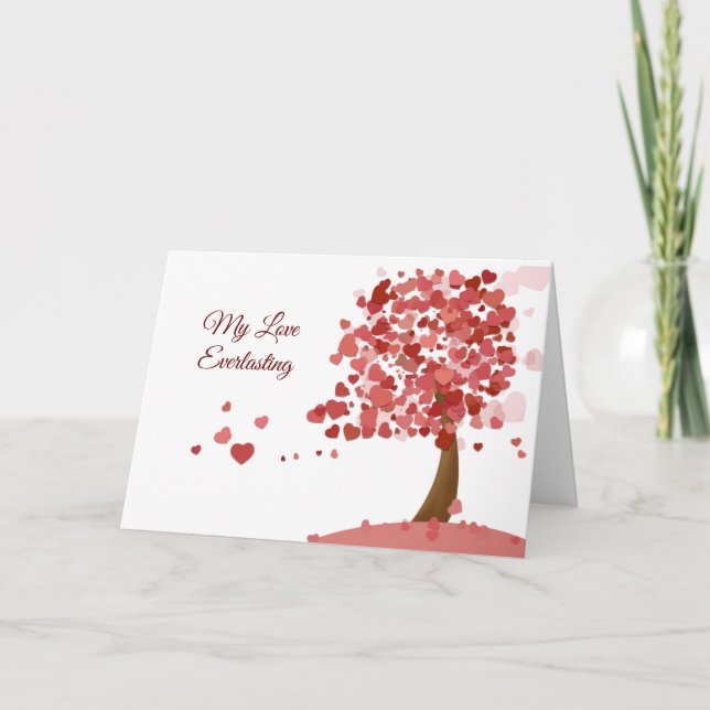 Tarjeta Árbol de Corazones Día de San Valentín Aniversario (Anverso)