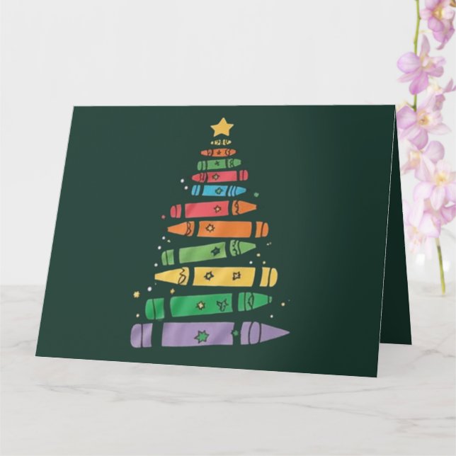 Tarjeta Árbol de crayón de profesor de Navidad Luces de Xm (Orquídea)