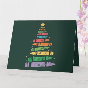 Tarjeta Árbol de crayón de profesor de Navidad Luces de Xm