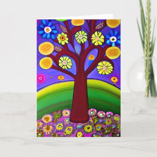 Tarjeta Árbol de estilo de arte folclórico caprichoso   Pe