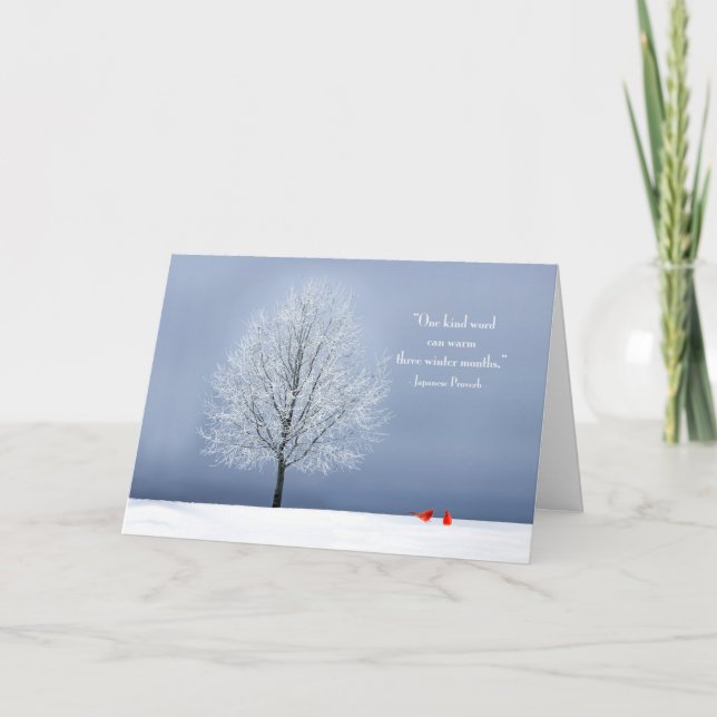 Tarjeta Árbol de invierno con cardenales y proverbio japon (Anverso)