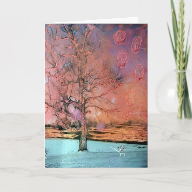 Tarjeta Árbol de invierno de medios mixtos (Anverso)